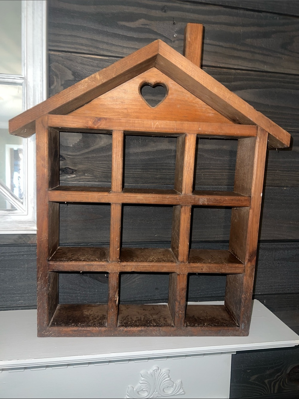 Large Vintage Rustic Brown Wooden House Shelf Wall Decor - Brown 1980’s country